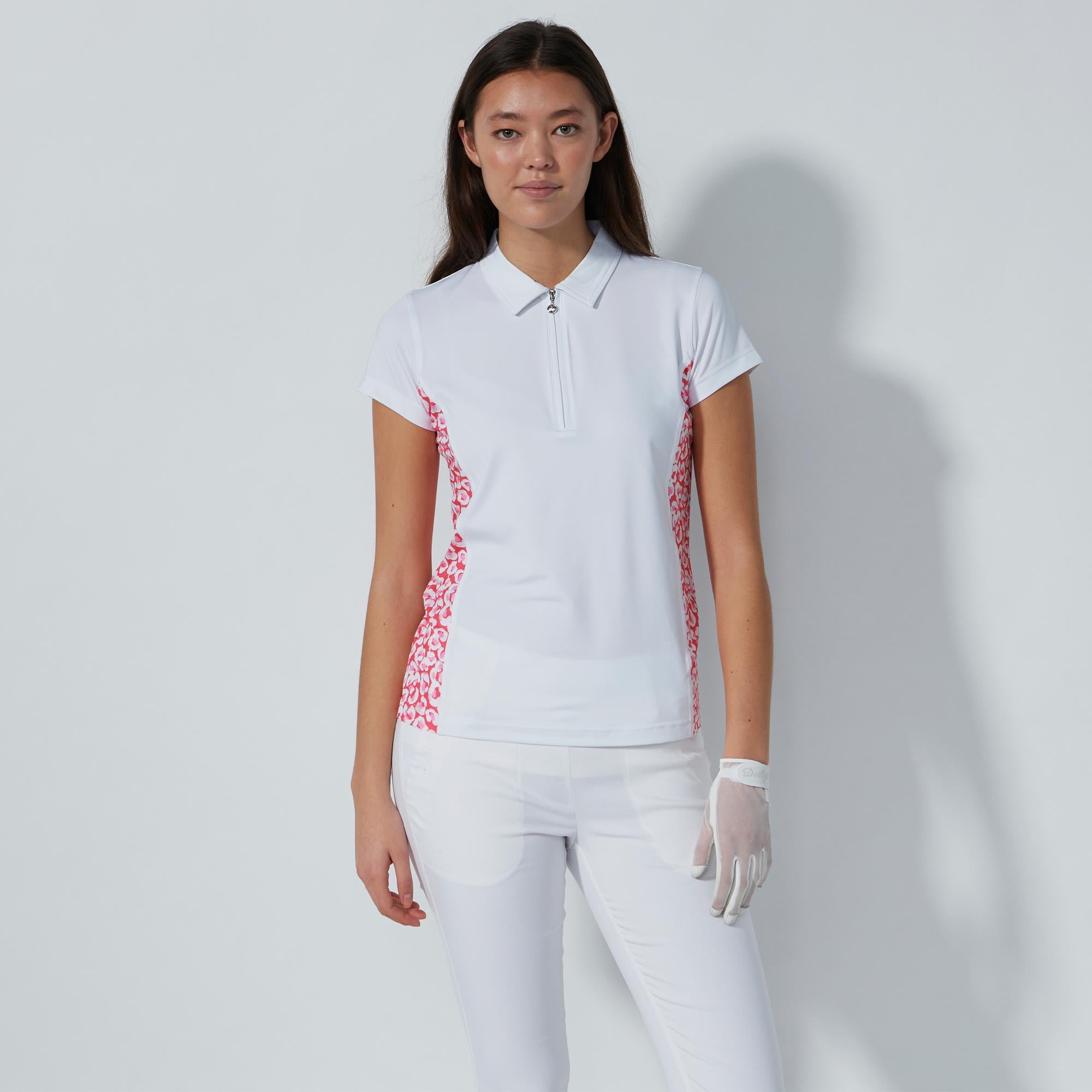 Daily Sports Edge Ladies Golf Polo Shirt Leo Coral White